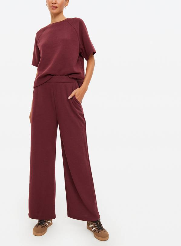 Burgundy Soft Touch Co-ord Wide Leg Jogger L